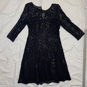 Black lace sequin cocktail dress with sleeves